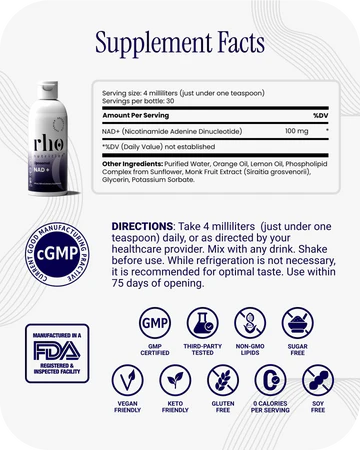 Rho Nutrition Liposomal NAD+ – Liquid Supplement Designed to Help Support Absorption – Active Form of NAD+ Helps Support Normal Cellular Health, Healthy Aging, Energy Metabolism and Overall Vitality